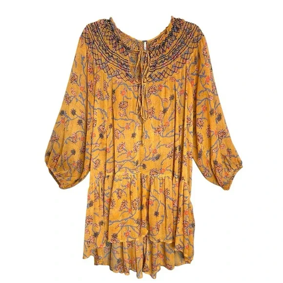 Free People Tunic Dress Keeping Up with Kara Orange Floral SHEER Boho Festival L - Picture 6 of 12